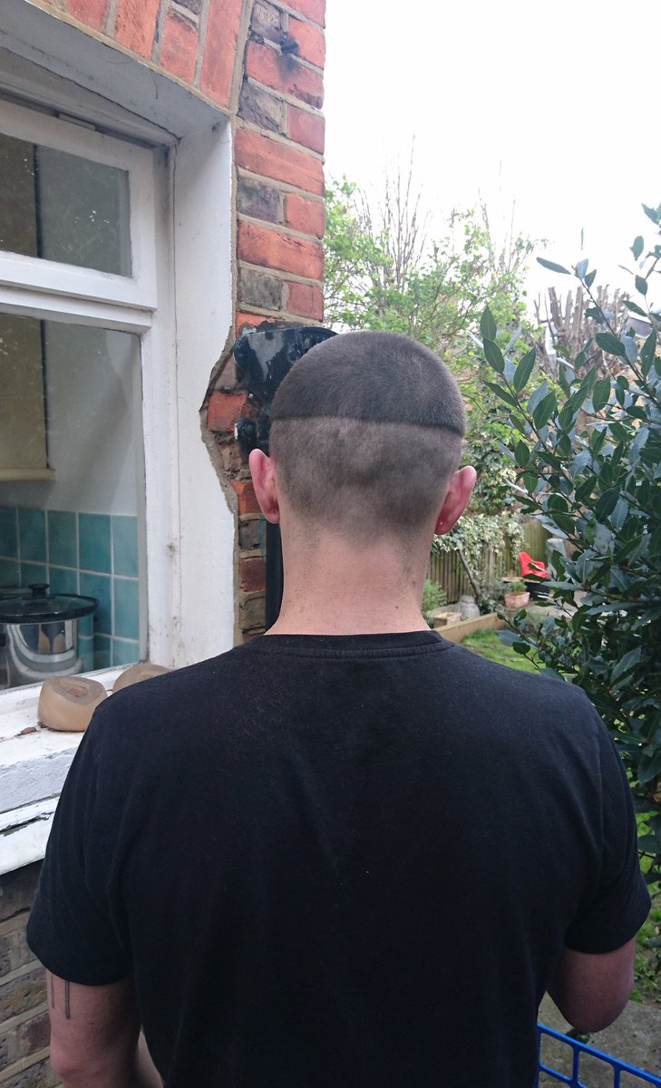 _ThomasBCooper's tweet photo. William told me to shave a step into his head. Not too badly done, but I won't be starting my hairdressing career anytime soon. #BFFtest https://t.co/MblUQBxcmo