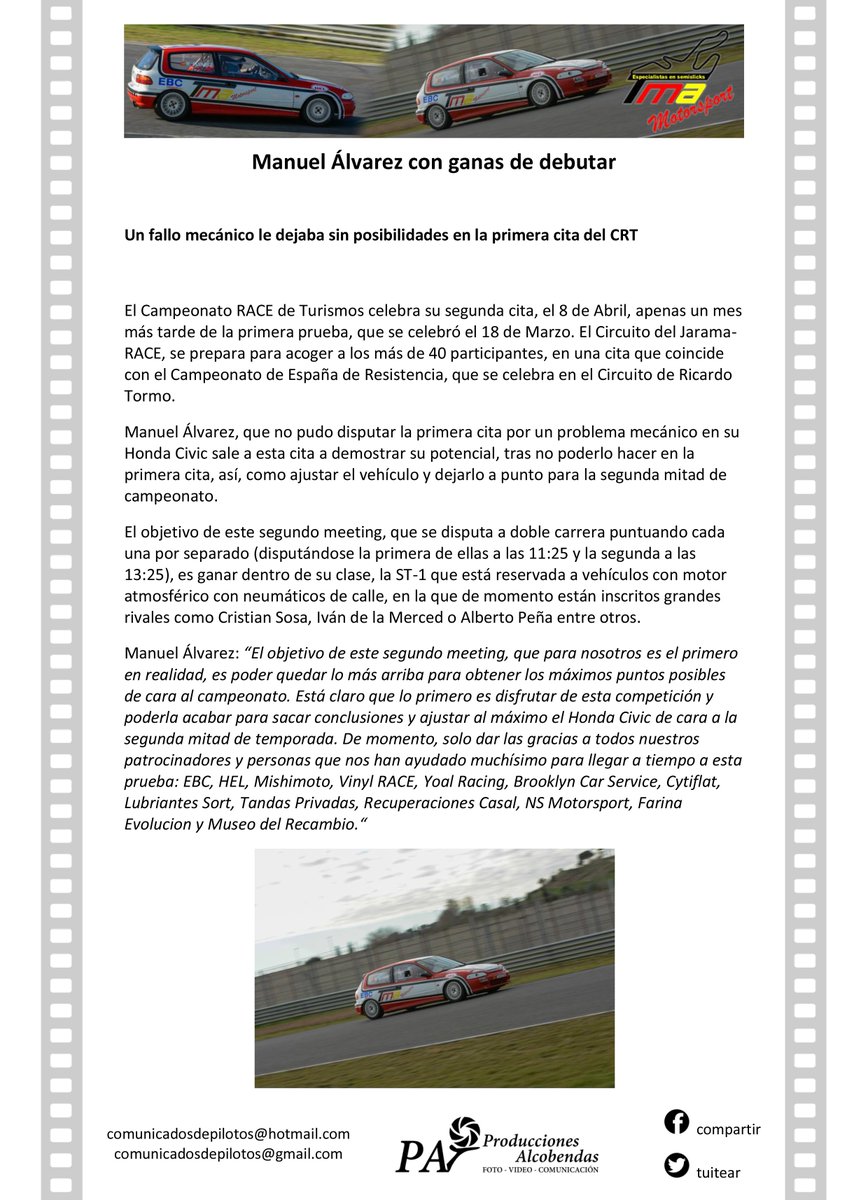 Nuevo comunicado realizado, esta vez a Manuel Álvarez de <a href="/TMAMOTORSPORT/">TMA MOTORSPORT</a> 

Nosotros te ayudamos a mejorar tu comunicación, consultanos