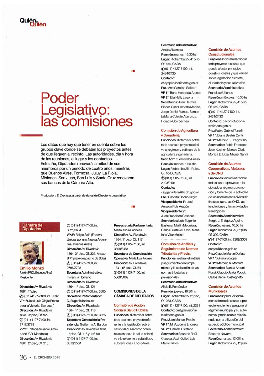 DireLegislativo's tweet photo. Nuestra info de las #Comisiones de @DiputadosAR y @SenadoArgentina en el suplemento #QuiénEsQuién de el @Cronistacom #Directorio2016 https://t.co/uUfjMmSGFn