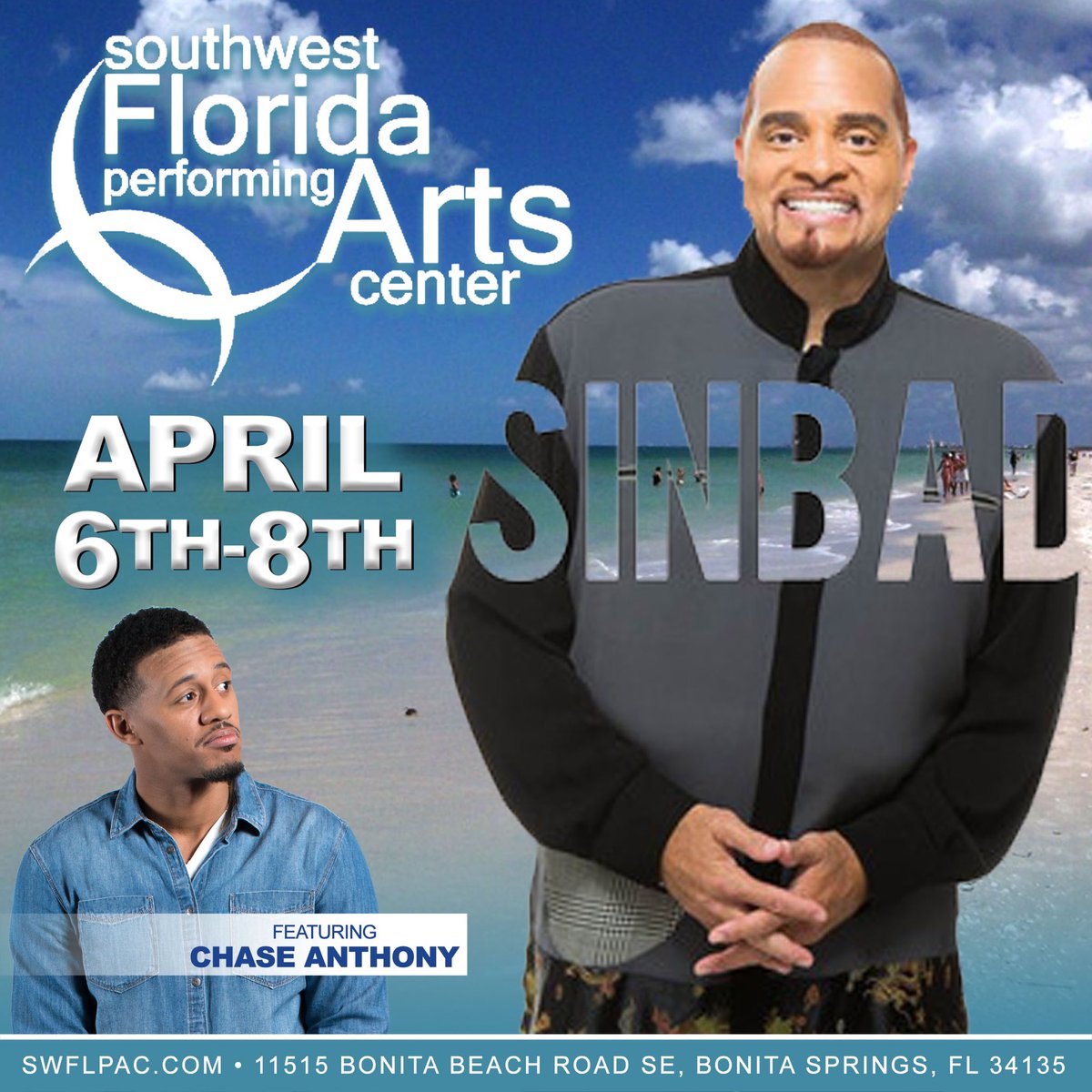 ChaseComedy's tweet image. 🌴BONITA SPRINGS🌴
Are you ready to spend the weekend laughing? I get it started &amp;amp; @sinbadbad will finish it up. Come see us @swflpac #comedy