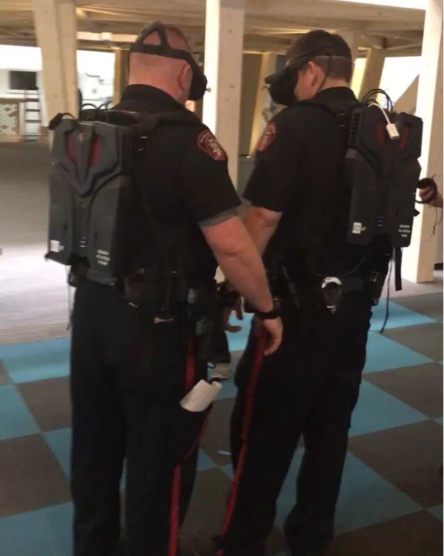 DIRTT's tweet photo. What do we do when the #Calgary Police drop by the #DIRTT headquarters? Invite them to try out #ICEvr of course! #VirtualReality #yyc https://t.co/q9Y0zA18uF