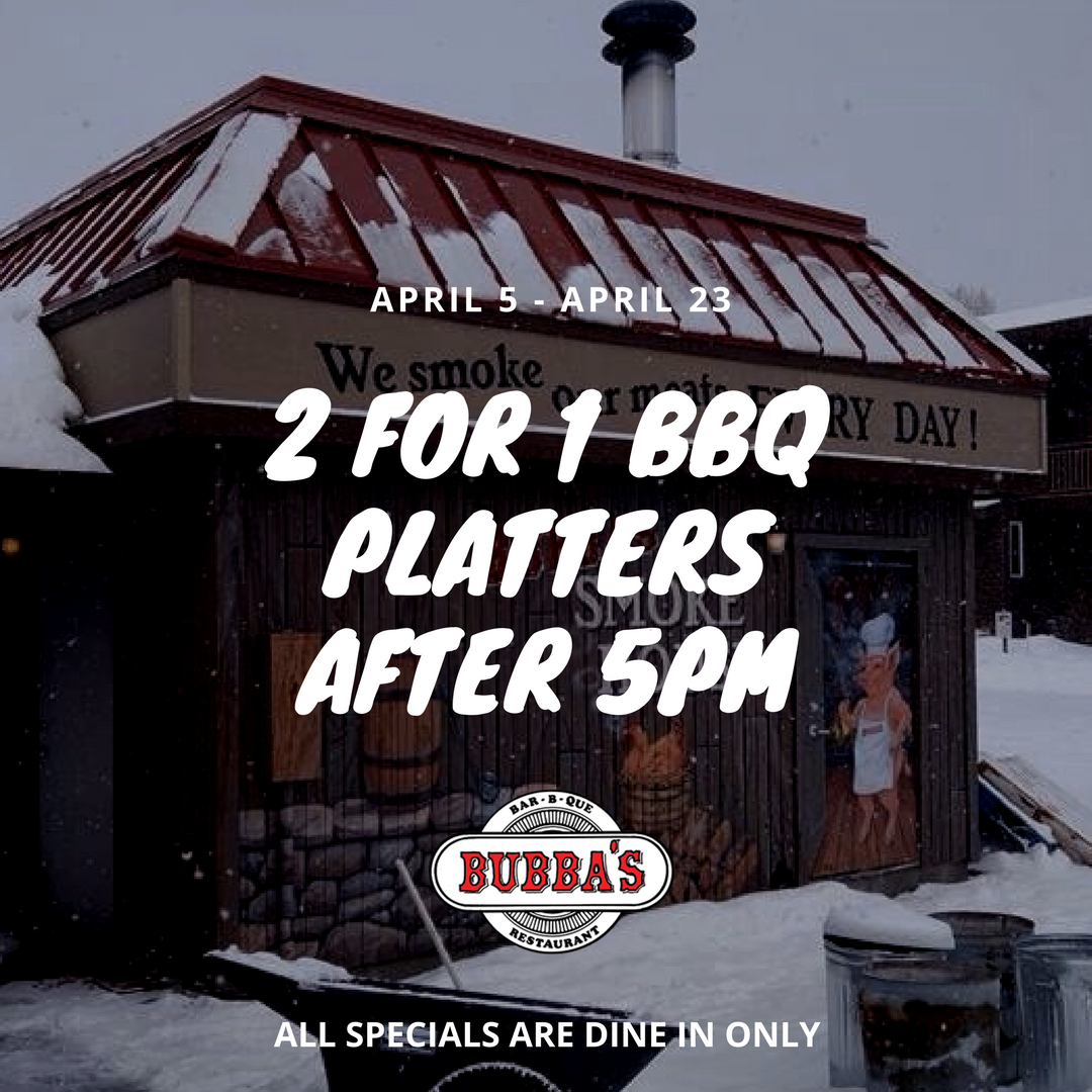Bubbas_BBQ_WY's tweet photo. Specials at Bubba's! #BubbasBBQ #JacksonHole #FoodSpecials #2for1 https://t.co/sz0MDh5yIf