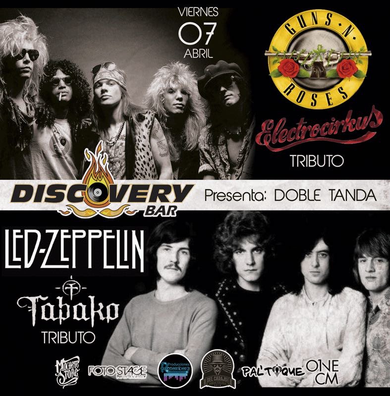 DISCOVERYBAR's tweet photo. Viernes 07/04 #TributoAGunsAndRoses por @electrocirkus + #TributoALedZeppelin por @BANDATABAKO en @DISCOVERYBAR @DjMitchell_ON https://t.co/RHQpb50BHg
