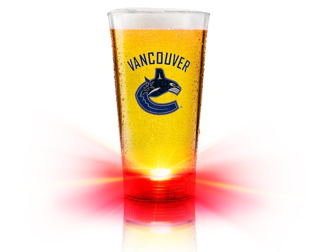 Canucks's tweet photo. Here's the @BudRedLights glass that's going to #LightUpVancouver this Saturday! You could win one from home now. RT for a chance. 19+ https://t.co/I3nXmPEIc0
