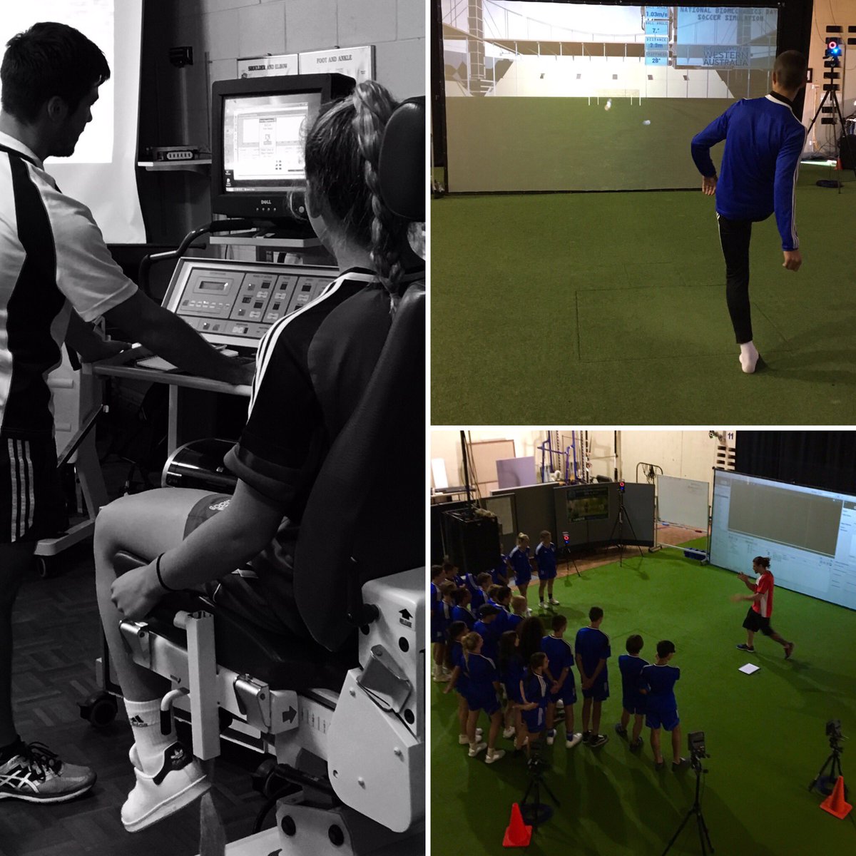 BiomechUWA's tweet photo. Coach Chris and Marcy Marc putting the students through their paces. #VirtualReality #legday #NationalBiomechanicsDay https://t.co/9J4Vm7j0Xp