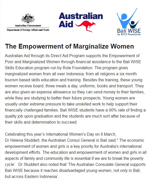 BaliWise's tweet photo. Australian Aid through its Direct Aid Program supports the Empowerment of Poor and Marginalized Women. https://t.co/3whLwQk5Cg