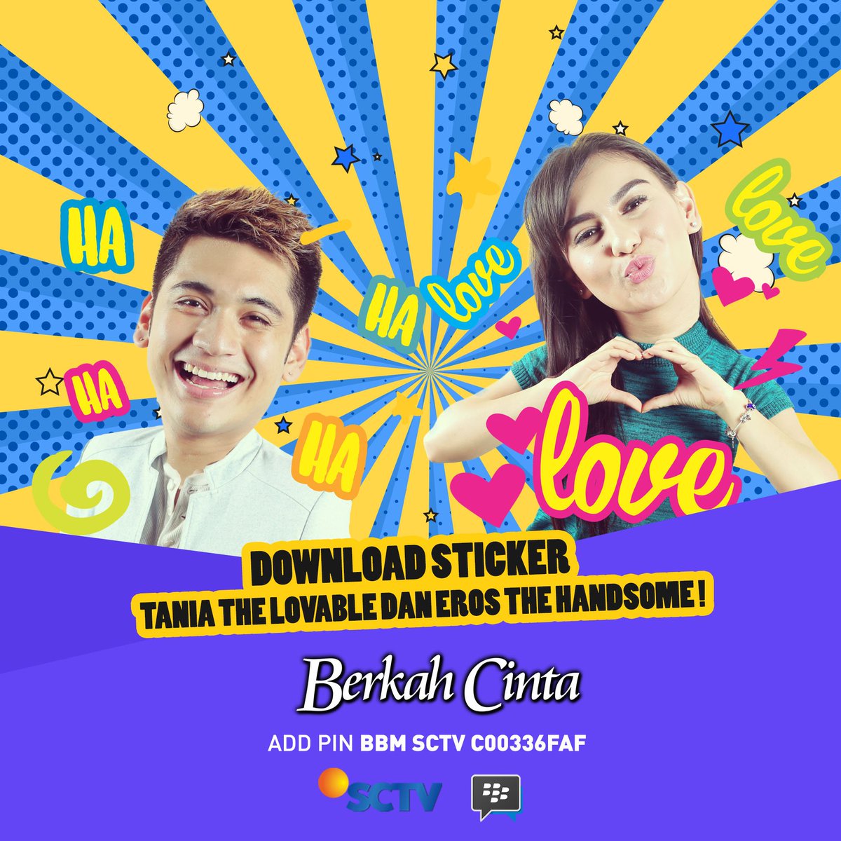 SCTV's tweet photo. Jangan ngaku ngefans sama Tania dan Eros kalau belum download BBM Sticker mereka!
Coba ngaku sama mimin siapa yang udah dowmload? https://t.co/HifJsmemvy
