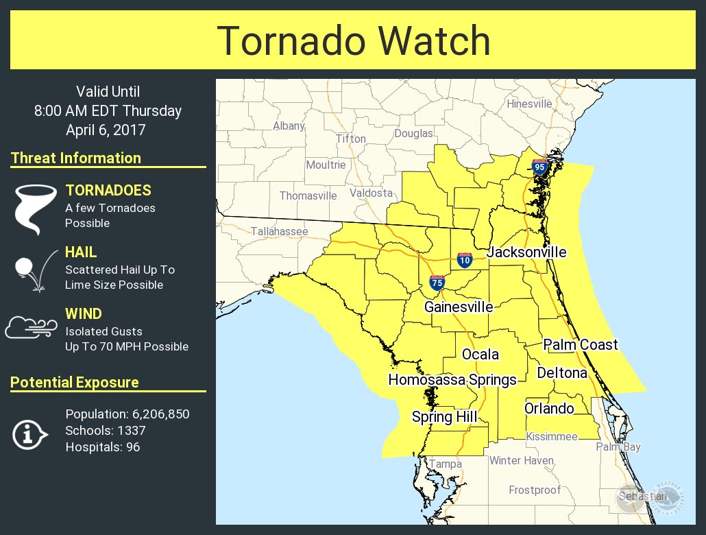 A tornado watch has been issued for parts of Florida and Georgia until 8 AM EDT