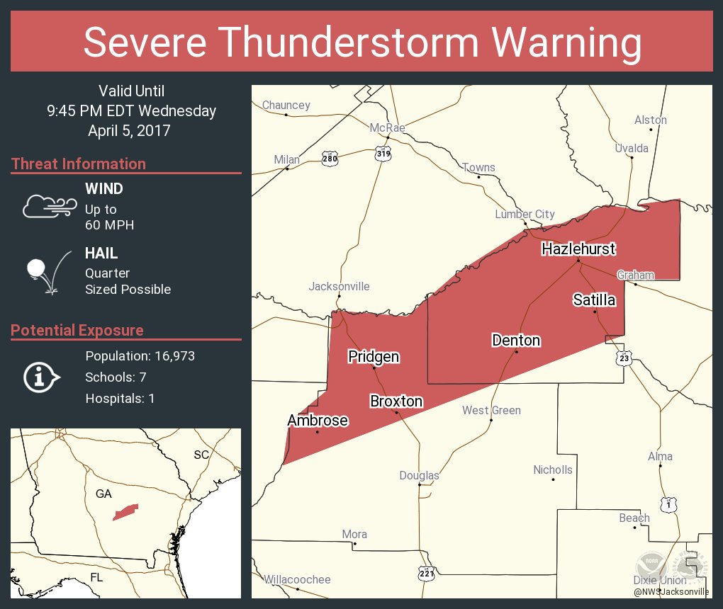 Severe Thunderstorm Warning including Hazlehurst GA, Broxton GA, Satilla GA until 9:45 PM EDT