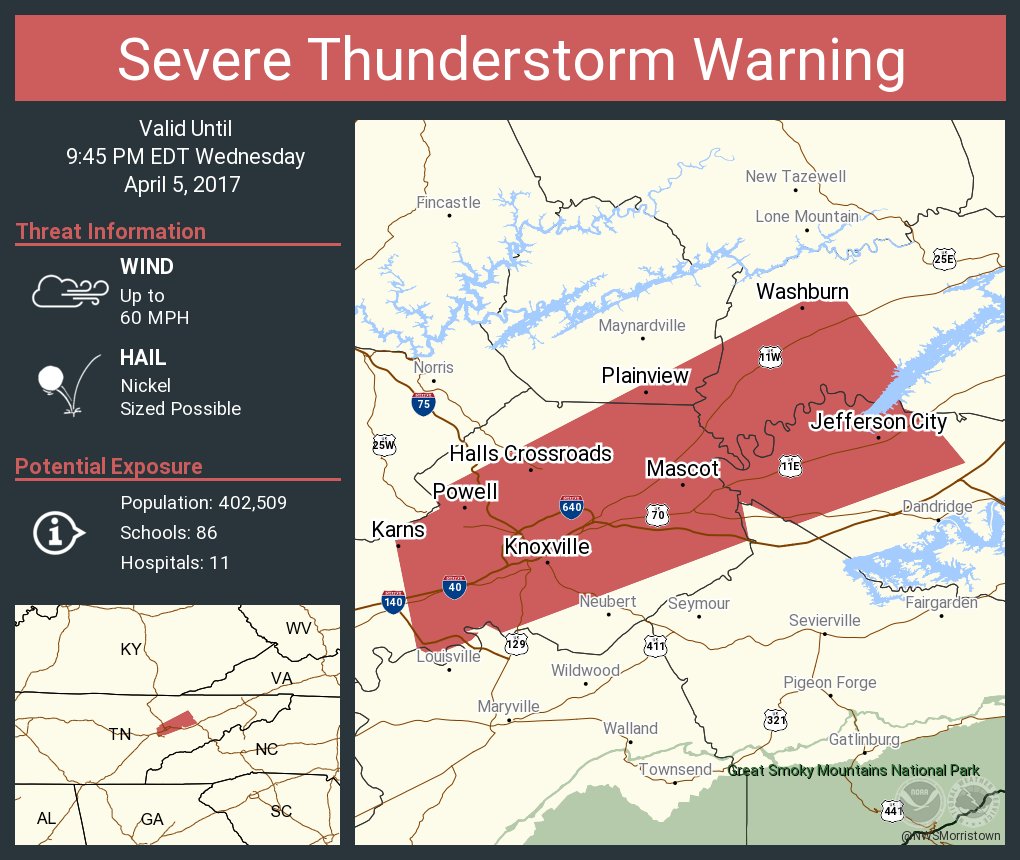 NWS Morristown on Twitter "Severe Thunderstorm Warning including