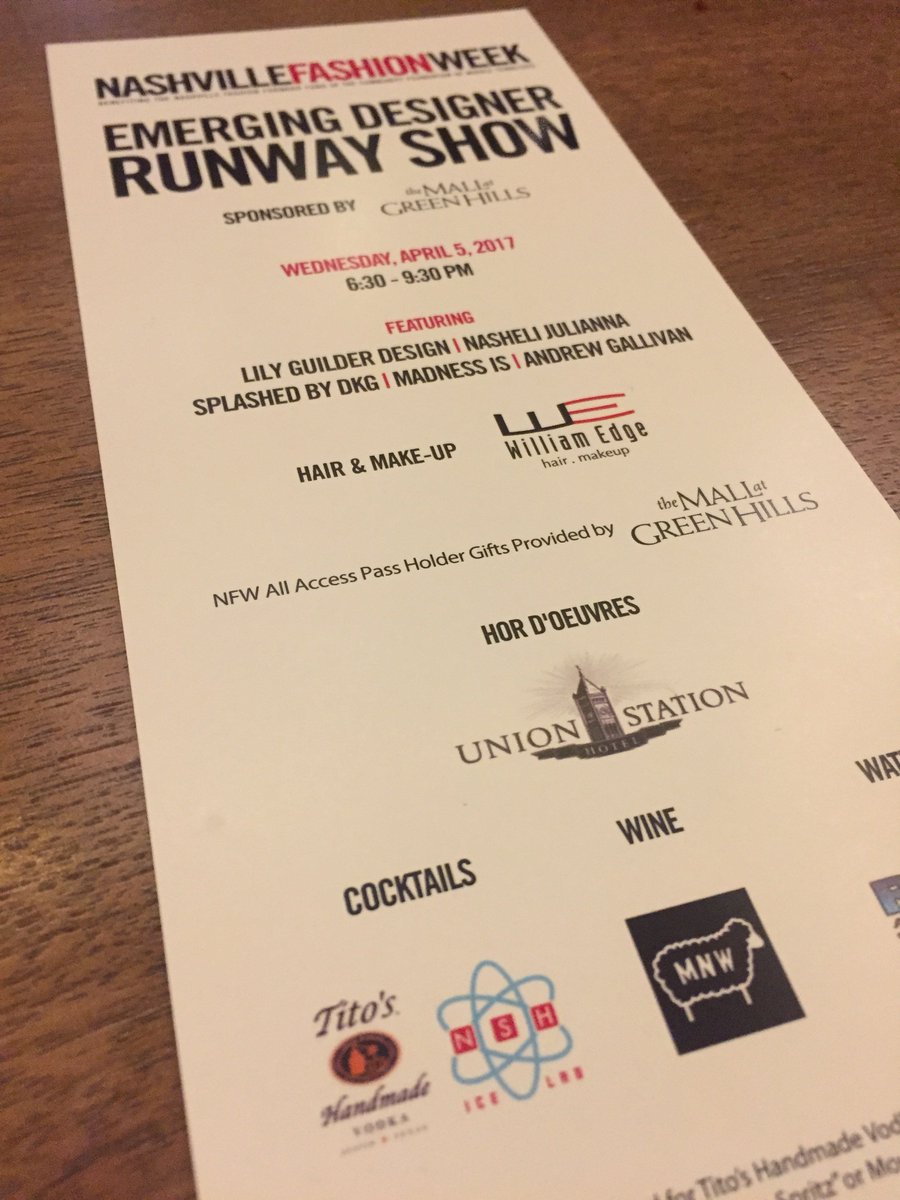 Night 2 of Nashville Fashion Week runway show is about to kick off at Union Station.  Grab a seat and a Nashville Ice Lab Spring Spritz!