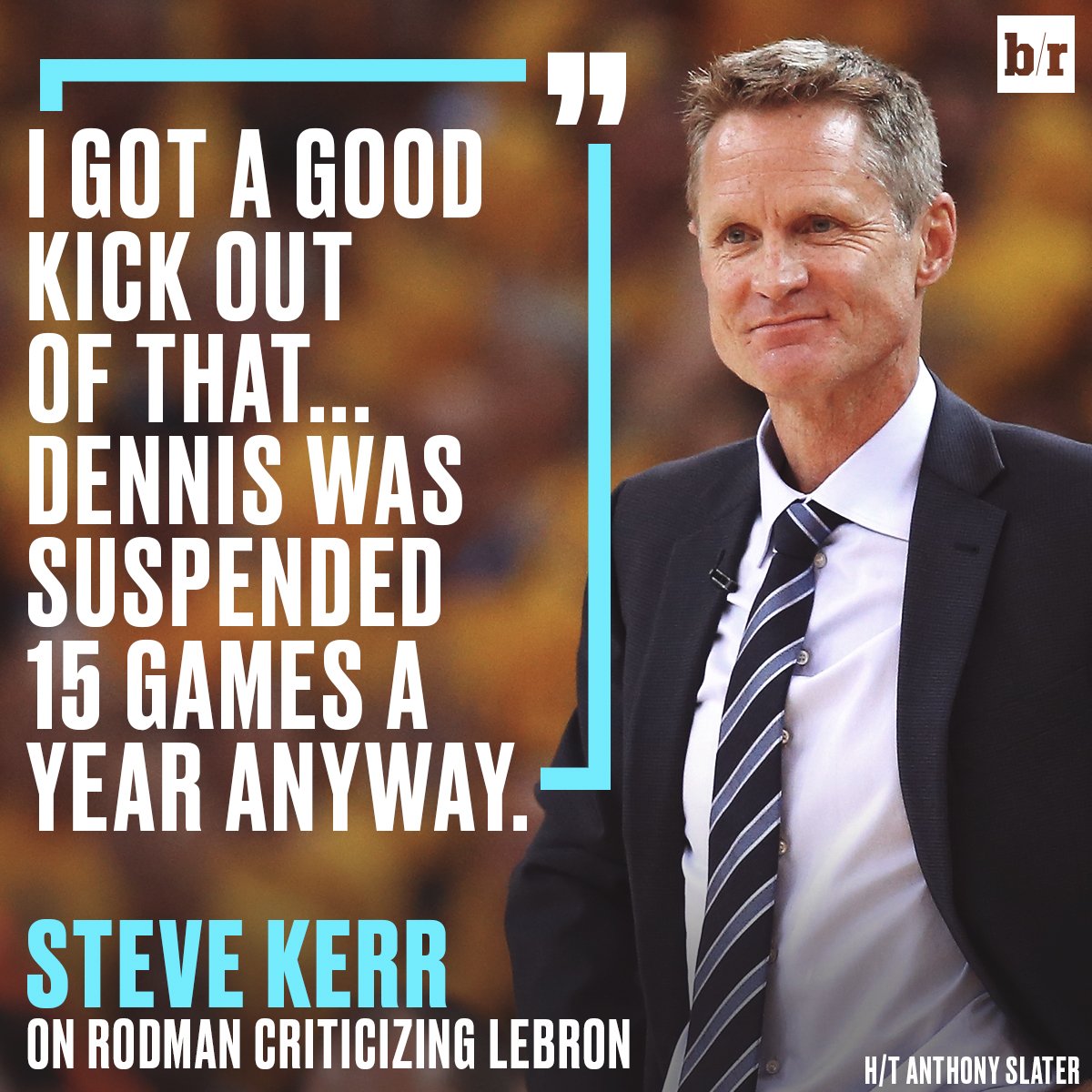 BleacherReport's tweet photo. Steve Kerr finds Rodman’s critique amusing. 😂 https://t.co/Cd9x1u8mFQ