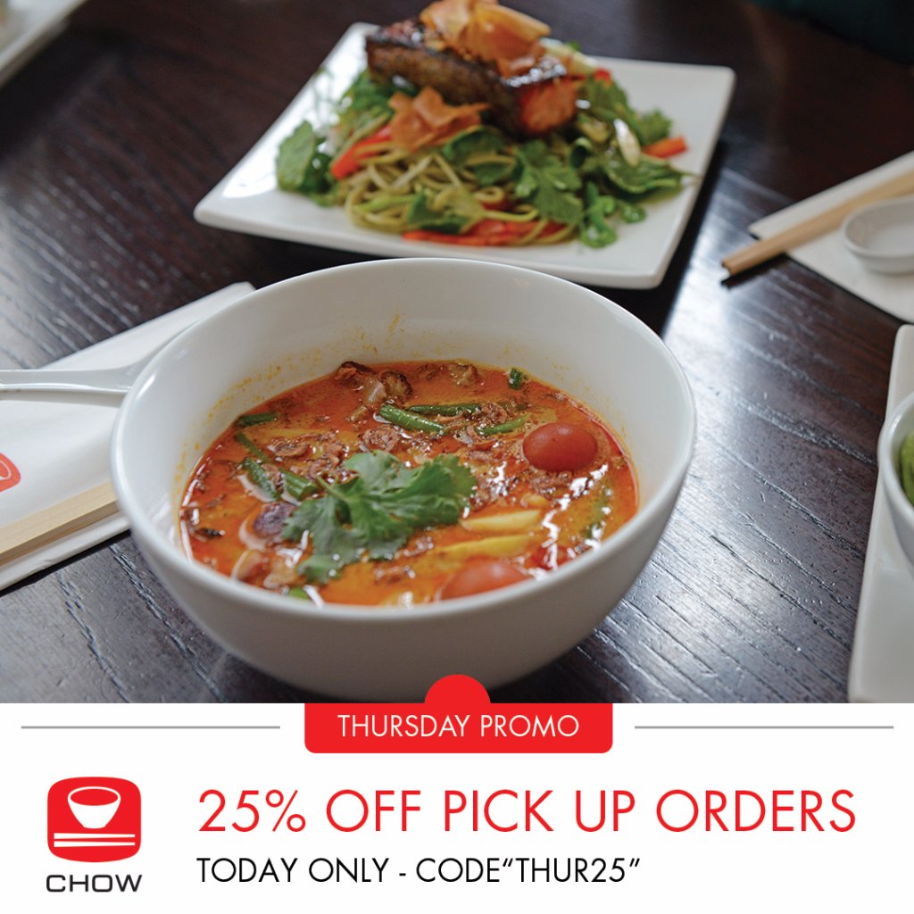🍜 Get 25% OFF TAKEOUT TODAY 🙌 Order online now 💻 or 📲 at 👉 bit.ly/2fUp4qe ✅ Use the code 'Thur25' 👍 Tell the squad 👯