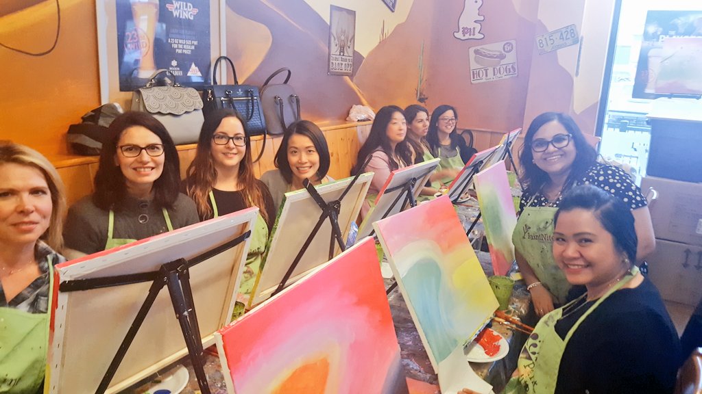 deltaedmsouth's tweet photo. The Sales &amp; Catering team are #teambuilding tonight at paint night #yeg https://t.co/zCcSXc7w6v