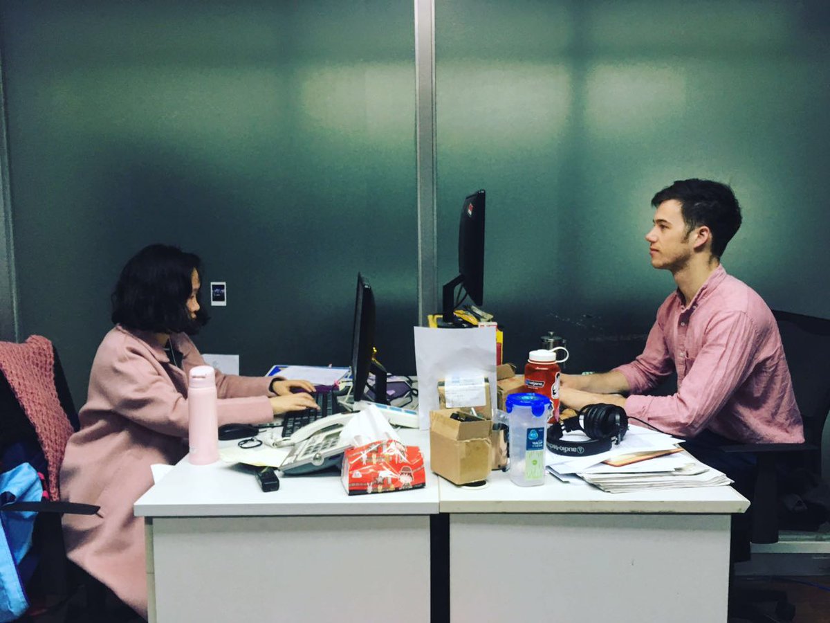 owenschurchill's tweet photo. Sixth Tone's extensive media, arts, culture, and subculture team. Bringing you the messiest desks since April 2016. #SixthToneAtOne https://t.co/n9oJtQiAuS