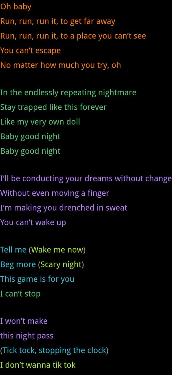 Dreamcatcher Singapore The Translation Of Goodnight Has Been Translated Dreamcatchergoodnight 드림캐쳐 Cr Colorcoded Lyrics T Co Cc15loiykt T Co Cf8gcopvb7