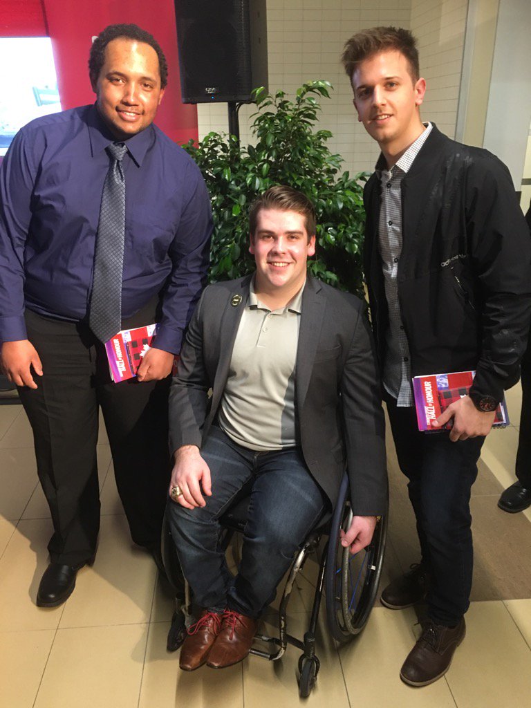 TOSportsCouncil's tweet photo. TSC @humberHRT Interns Tyrel & Andrew congratulate Anthony Gale, past Para-Sport Award winner on his success ! #TSHH https://t.co/hW9yjFsyQL