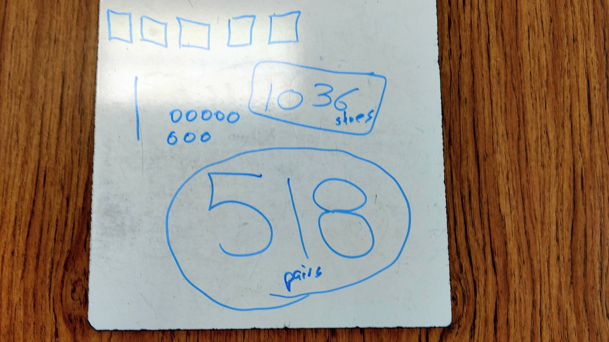 AgnerMatthew's tweet image. Using whiteboards and markers and drawings to count over 500 pairs of shoes first grade collected to give away.