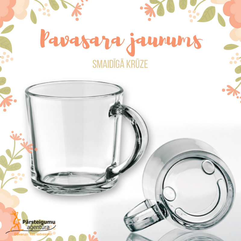 Smaidīgā stikla krūze ar Jūsu uzņēmuma logo.
Tā liks pasmaidīt ikvienam, jo smaids rada smaidu! :) raksti sales@win-win.lv