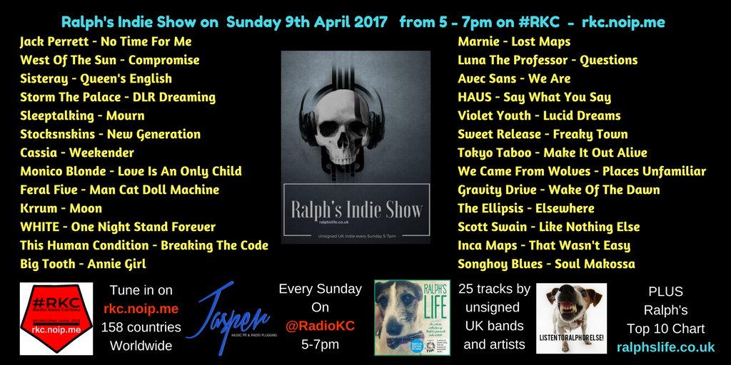 Ralph's #Indie Show on <a href="/RadioKC/">#𝗥𝗞𝗖</a>

Sun 9th April 5-7pm + Ralph's #Top10 

Playing in 158 countries via 2 satellites on rkc.noip.me