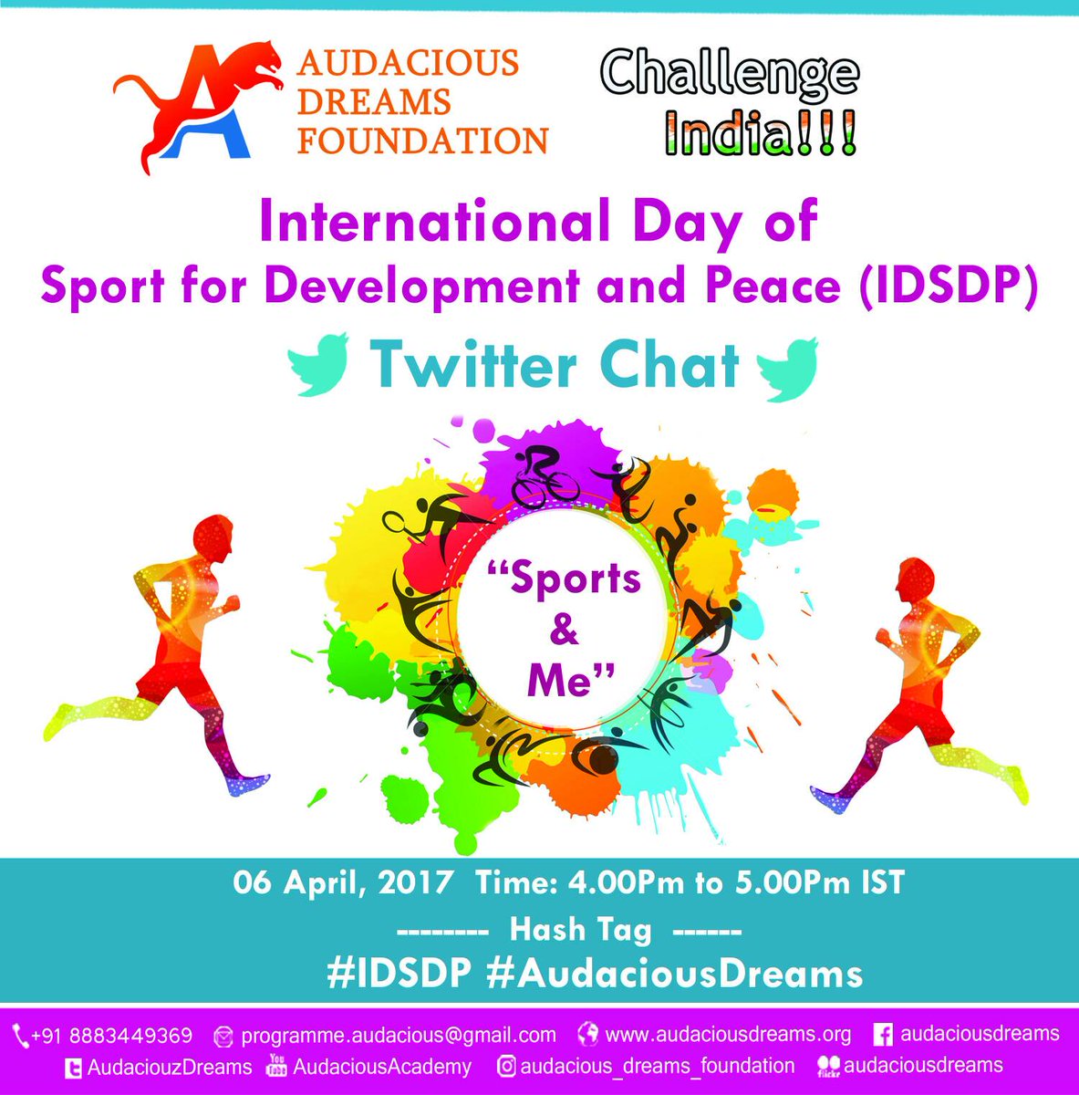 VIPVolunteers's tweet photo. International Sports for Development and peace Twitter Chat.  Today Time: 4.00pm to 5.00 pm IST #IDSDP #AudaciousDreams #WePlayTogether https://t.co/3OM7hWpP9i