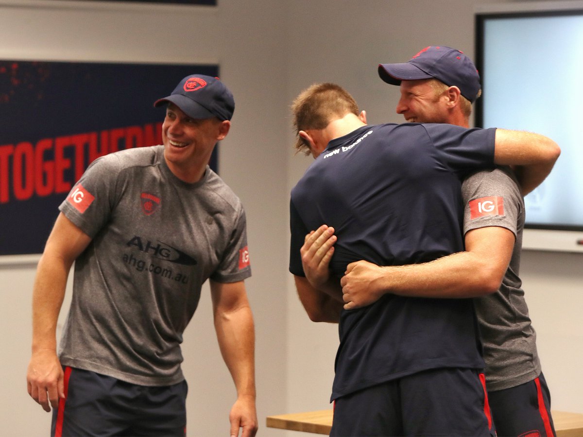 MattyGoodrope's tweet photo. All the best to Tim Smith, who will make his AFL debut. @melbournefc Simon Goodwin and Justin Plapp let him know the news this morning. https://t.co/GkFkc2dUjJ