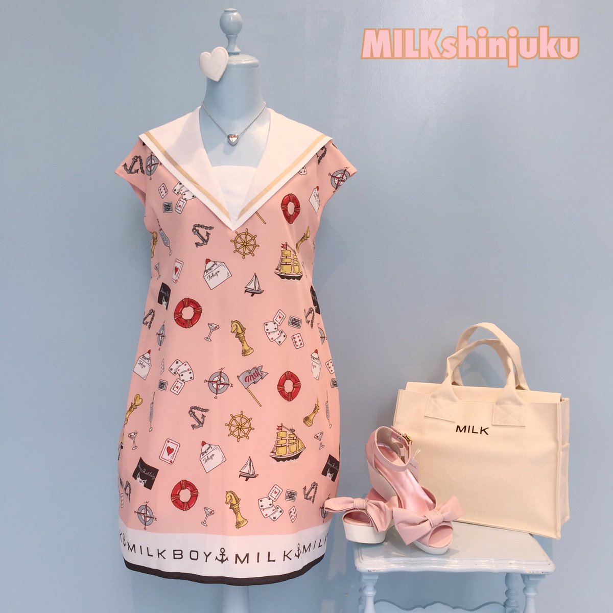 Milk新宿店 En Twitter オリジナル柄のボンボヤージュシリーズが入荷致しました セーラーカラーが特徴のワンピはストンとしたシルエットです ドレスの入荷は後日になります Bon Voyageワンピース 22 680 2colors T Co 4nojyfywn6 T Co