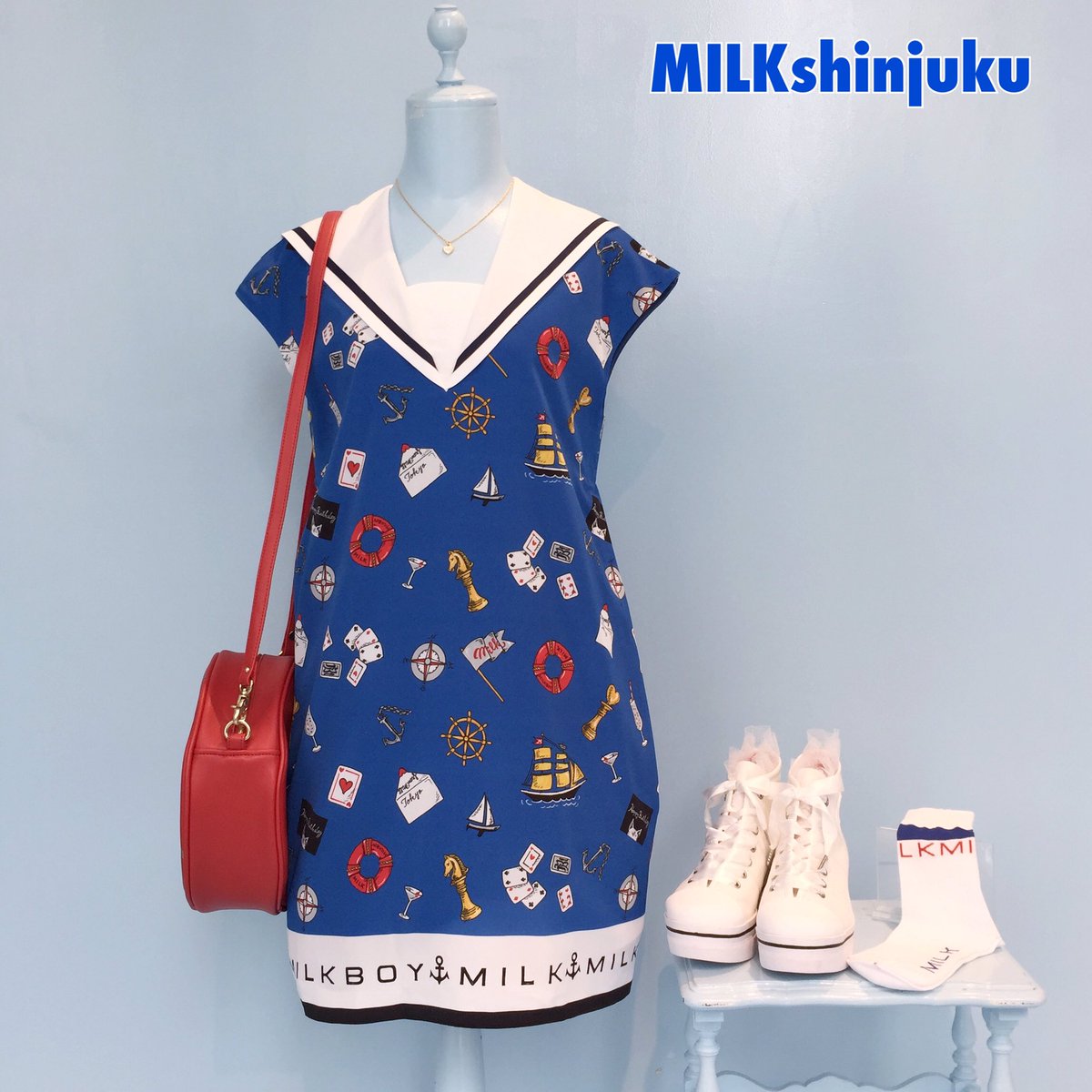 Milk新宿店 オリジナル柄のボンボヤージュシリーズが入荷致しました セーラーカラーが特徴のワンピはストンとしたシルエットです ドレスの入荷は後日になります Bon Voyageワンピース 22 680 2colors T Co 4nojyfywn6 T Co