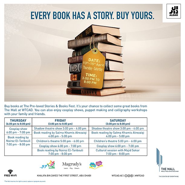 WTCAD's tweet photo. Buy books at The Pre-loved Stories &amp; Books Fest in #TheMall and enjoy #cosplay shows, #puppet making and #calligraphy workshops https://t.co/kSG09MR5Vv
