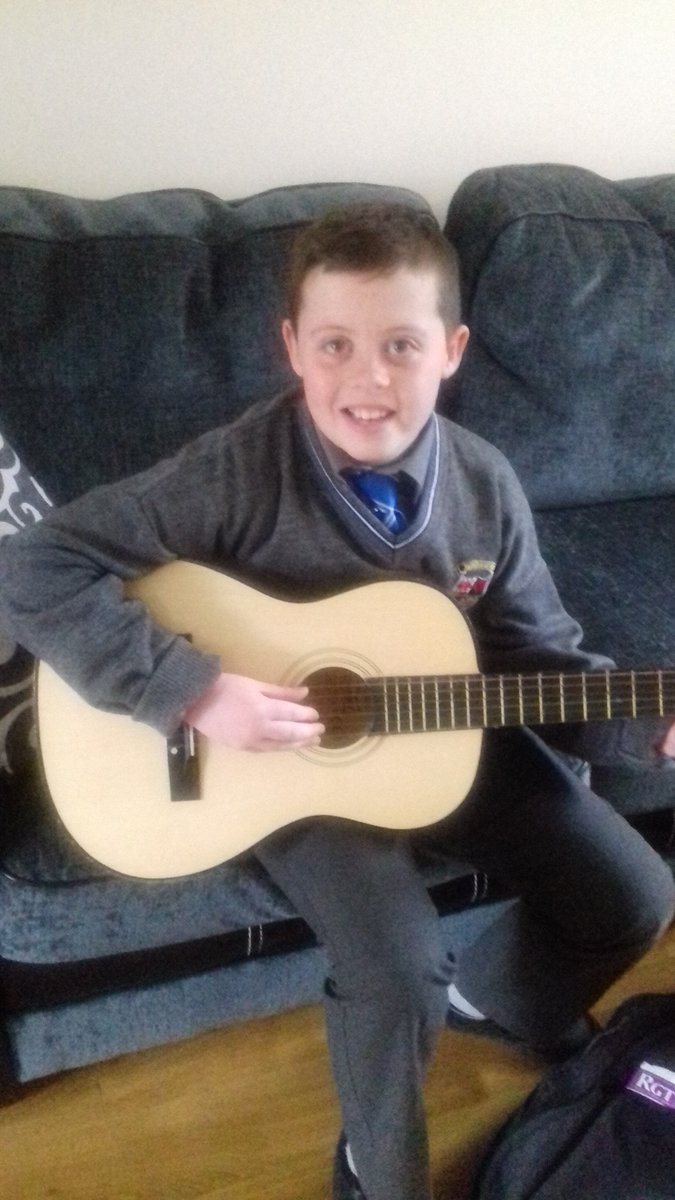 Dylan Murphy from Mr . Collins 3rd Class enjoying music week@shbnsd11