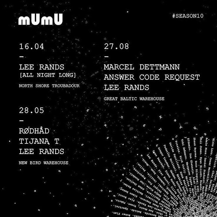 <a href="/mUmUHQ/">mUmU</a> #season10 
Tkts <a href="/residentadvisor/">Resident Advisor</a> for all dates.
<a href="/MarcelDettmann/">Marcel Dettmann</a> <a href="/DystopianMusic/">Dystopian Piano Music</a> <a href="/TijanaT/">TijanaT</a> <a href="/AnswerCodeRqst/">ANSWER CODE REQUEST</a> <a href="/leerands/">in Lee Rands</a> 💥