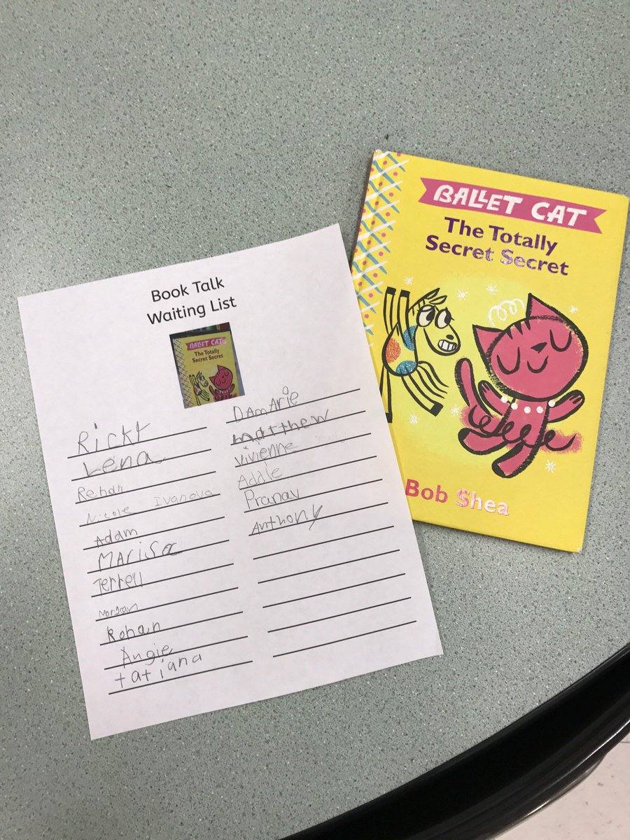 bsnyder_abc123's tweet photo. Look at all of the excitement after a Ballet Cat Secret, Secret book talk- love this waiting list! @rgandhi46 https://t.co/U6OaK5UxXQ