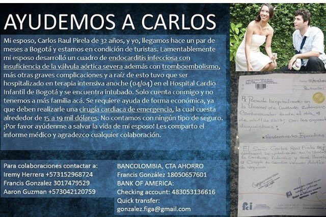 Servicio público: Mi amigo Carlos Raul Pirela está en terapia intensiva en el Cardio Infantil de Bogotá y necesita cirugía URGENTE.