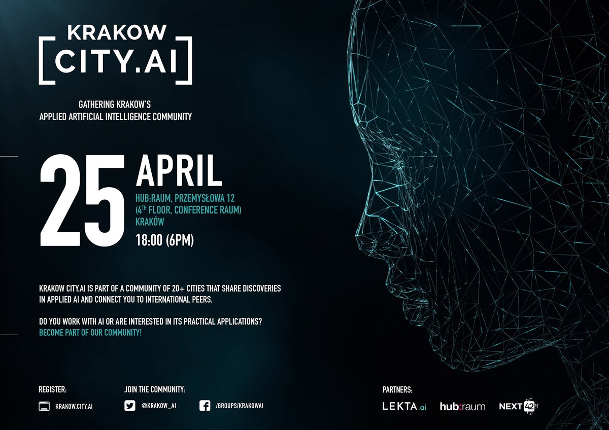 Next event on April 25th at @HubraumKrakow 
Hands-on, no-fluff talks!
#ArtificialIntelligence #AI #AppliedAI #nofluff #omgkrk