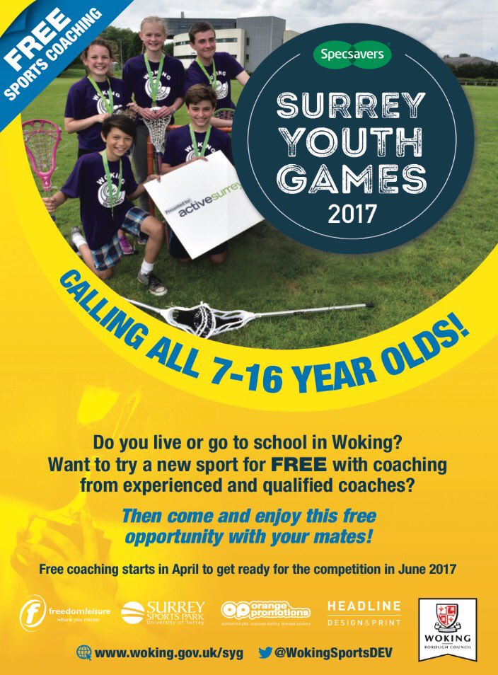 WokingSportsDev's tweet photo. Still chance to sign up for Free Coaching as part of the Specsavers Surrey Youth Games - https://t.co/WCGLUfM8qZ @eagleradio #SSYG #Woking https://t.co/0rgHaIfknd