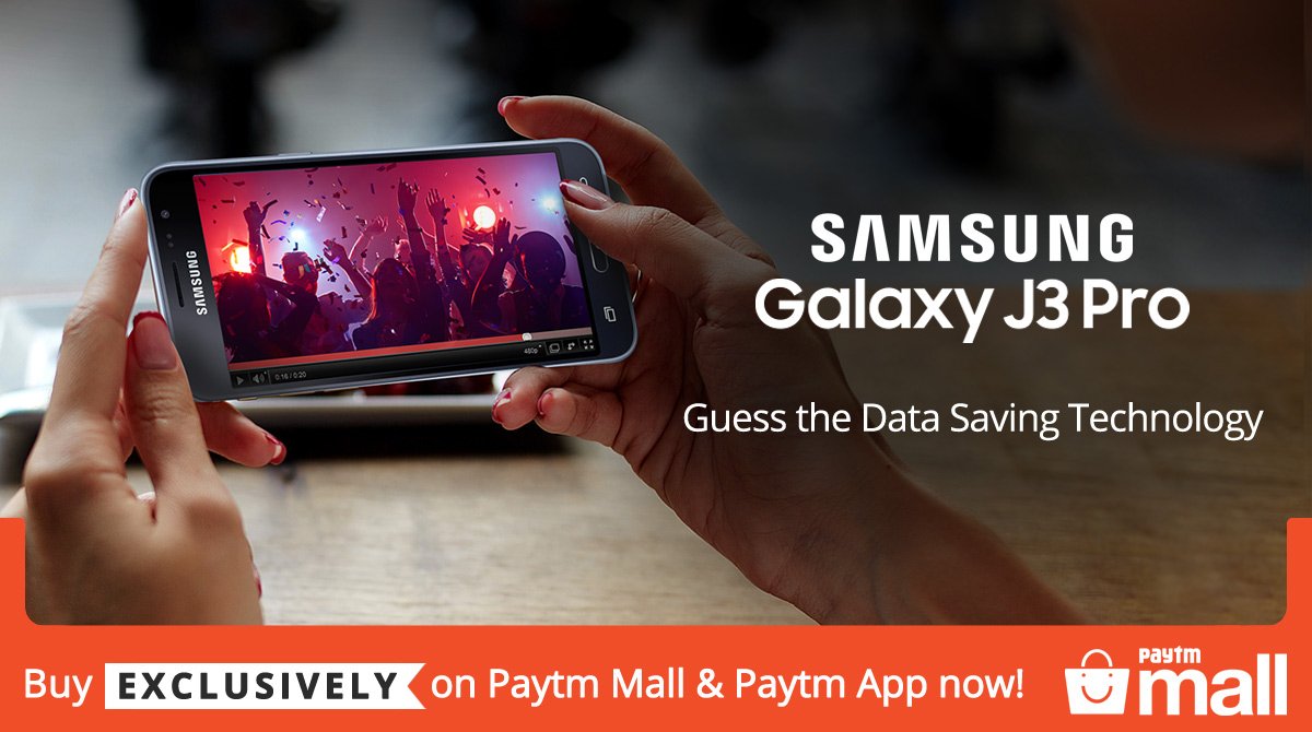 Paytm's tweet photo. Q 2. #GalaxyJ3Pro saves your 4G data usage by up to 50% with the ____ Data Saving Mode? https://t.co/rnr45mLS6c #J3ProOnPaytm https://t.co/a9kajsX2Si