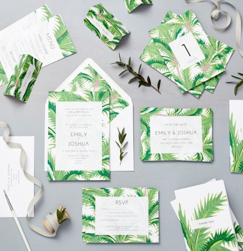 Tropical wedding invitations by <a href="/lucysaysido/">Lucy Clark</a> add a touch of #Greenery into your wedding day! <a href="/SATBRIDE/">Style & the Bride</a> bit.ly/2ocDsAq