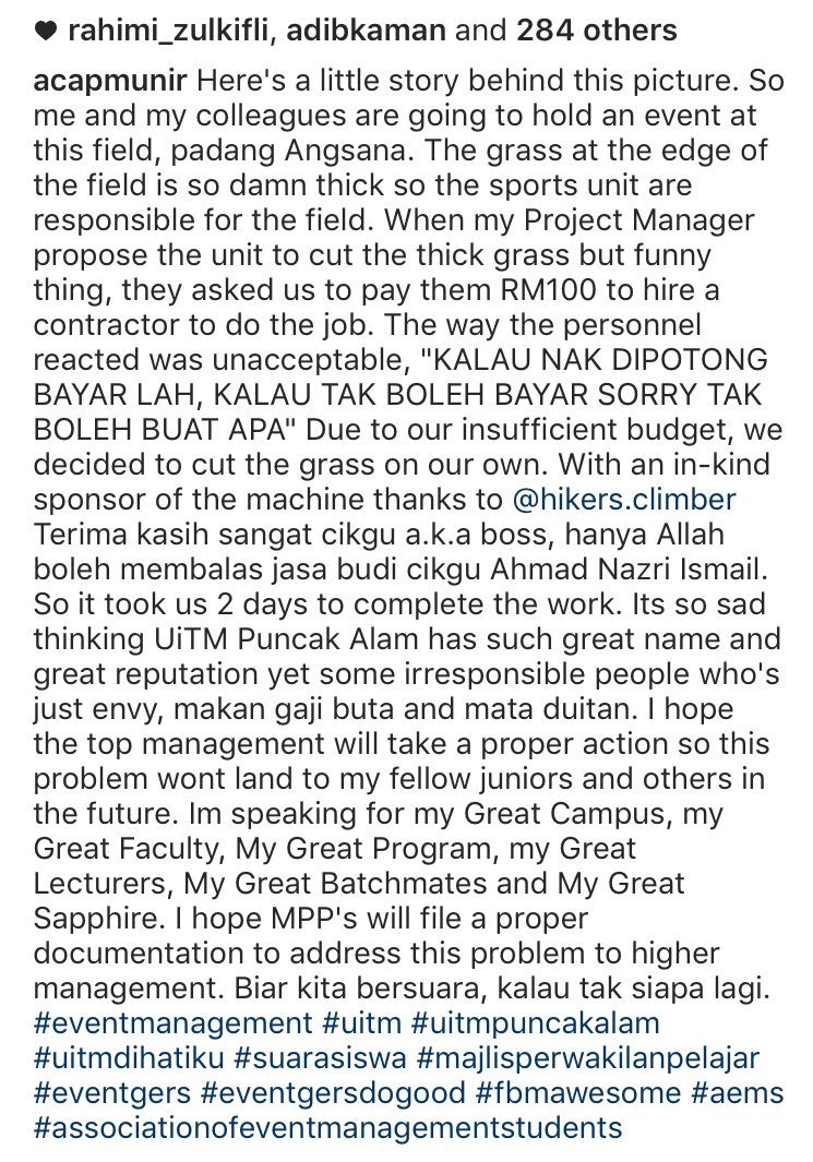 MPP_HOLISHIT's tweet photo. Kisah sedih student UiTM kena potong rumput sendiri sbb uitm tk cukup bajet. (manalah pergi semua duit tu) https://t.co/FzVqEqxCOv