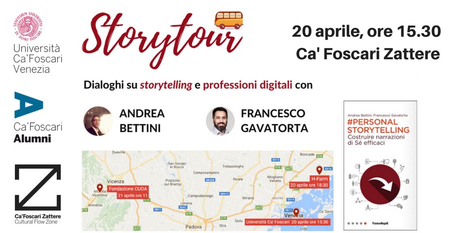 CaFoscariAlumni's tweet photo. 20/04 | Andrea Bettini e Francesco Gavatorta, autori di #PersonalStorytelling spiegano perchè bisogna raccontarsi
https://t.co/k1J8rkndOq https://t.co/ngXmzb6lGE