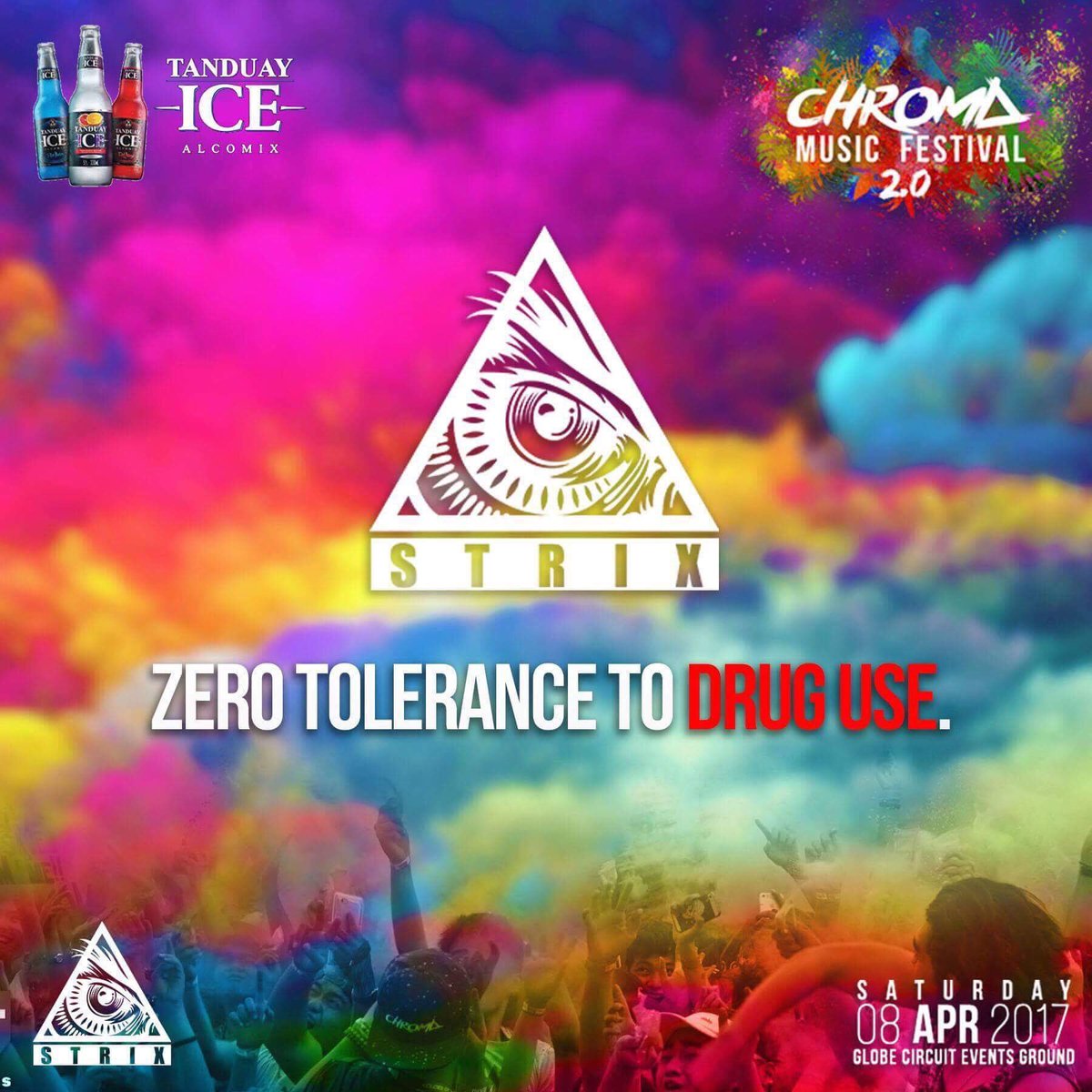 chromamusicfest's tweet photo. ZERO TOLERANCE for DRUGS. They are strictly prohibited from the venue during the event to avoid the occurrence of untoward incidents. https://t.co/FXn4h5Vood