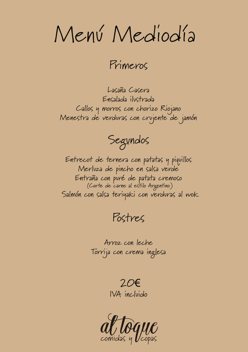 restaltoque's tweet photo. Hora de Comer! Te presentamos nuestro nuevo Menú Mediodía, de L a V en #RestauranteAlToque ¡para chuparse los dedos! https://t.co/BXGOvGQTvX