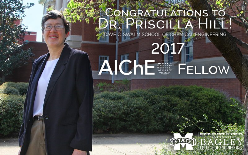 MSUEngineering's tweet photo. Dr. Priscilla Hill from Bagley's Swalm School of Chemical Engineering has been named a 2017 fellow of AIChE. Congratulations! #WeRingTrue https://t.co/OmDEtDuLCt