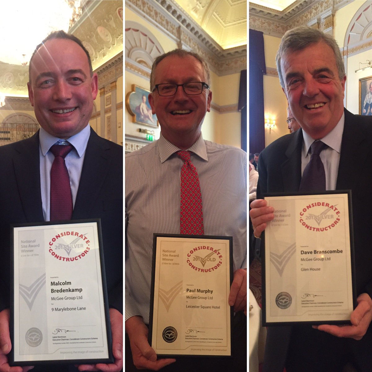 McGee_Group's tweet photo. Proud to have been awarded a GOLD and two Silvers at the 2017 @CCScheme National Site Awards Ceremony today! #CCSAwards 🥇🥈🥈 https://t.co/YWVErBeYM6