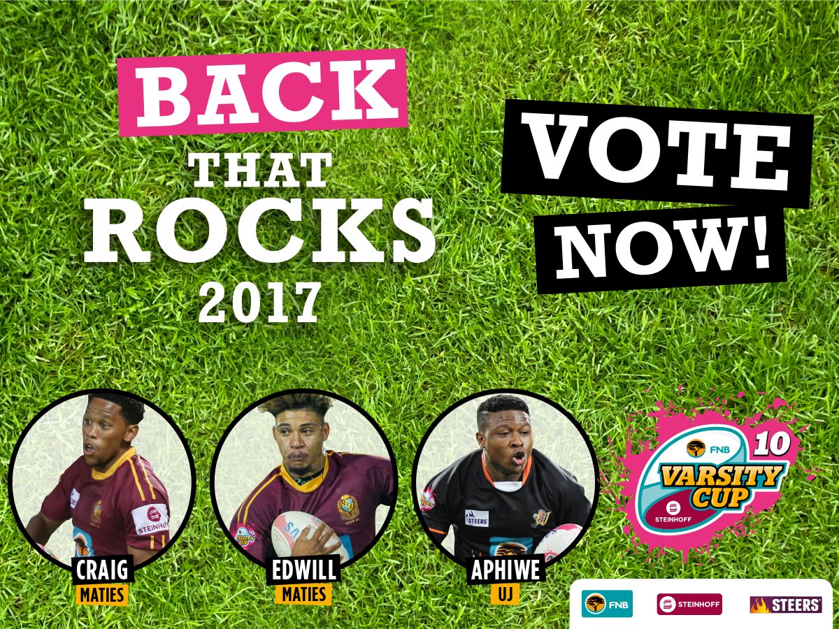 varsitycup's tweet photo. Voting is live for the #VarsityCup10 Back That Rocks! Who was the stand out backline player this season? Vote here https://t.co/VM9wQGr6lX https://t.co/t9Bwgxvrt5