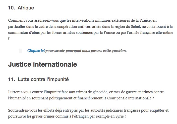 #UrgenceDroitsHumains > @hrw_fr a posé 11 questions aux candidats. #Macron et #Mélenchon ont répondu. 
C'est ici 👉 bit.ly/2oHwaEQ