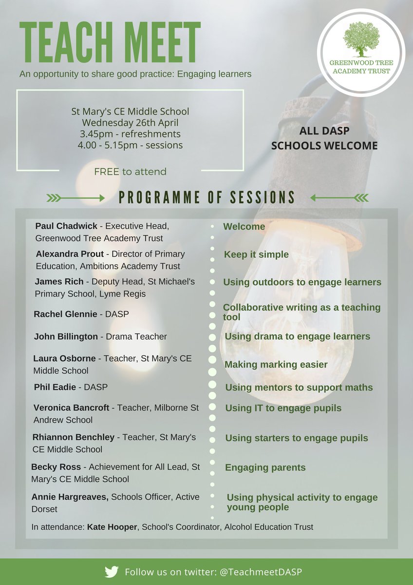 TeachMeetDASP's tweet image. Update to the programme for the first #TeachmeetDasp, as Annie Hargreaves will be joining from @Active_Dorset #TeachMeet #Collaboration