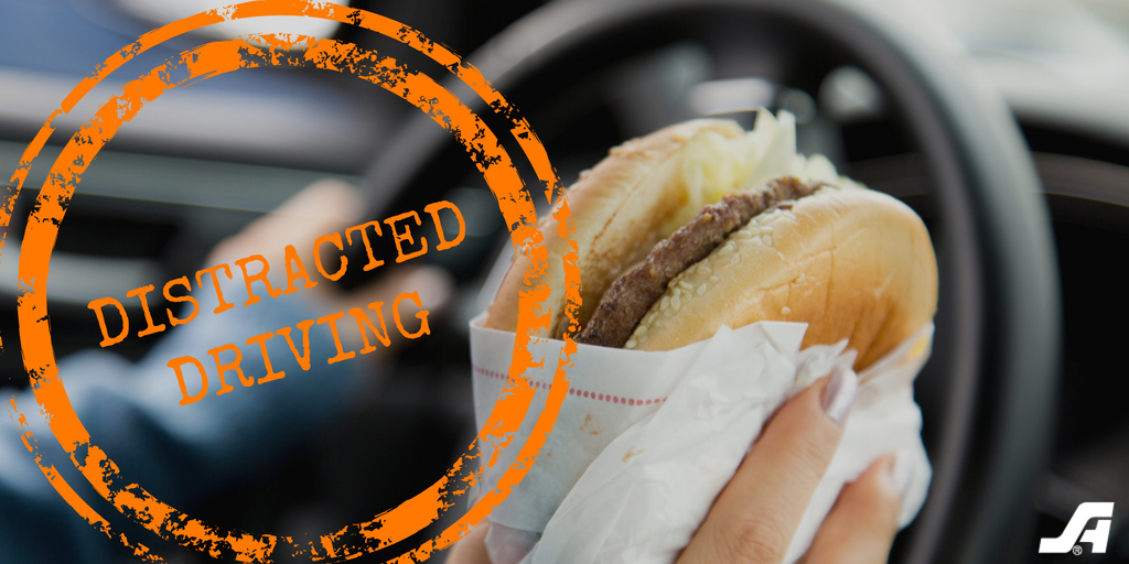 StateAuto's tweet photo. Eating is a common way to be distracted while driving. Don't try to multitask. Take extra time to eat before getting into your car! #DDAM https://t.co/kB0OL0lG9e