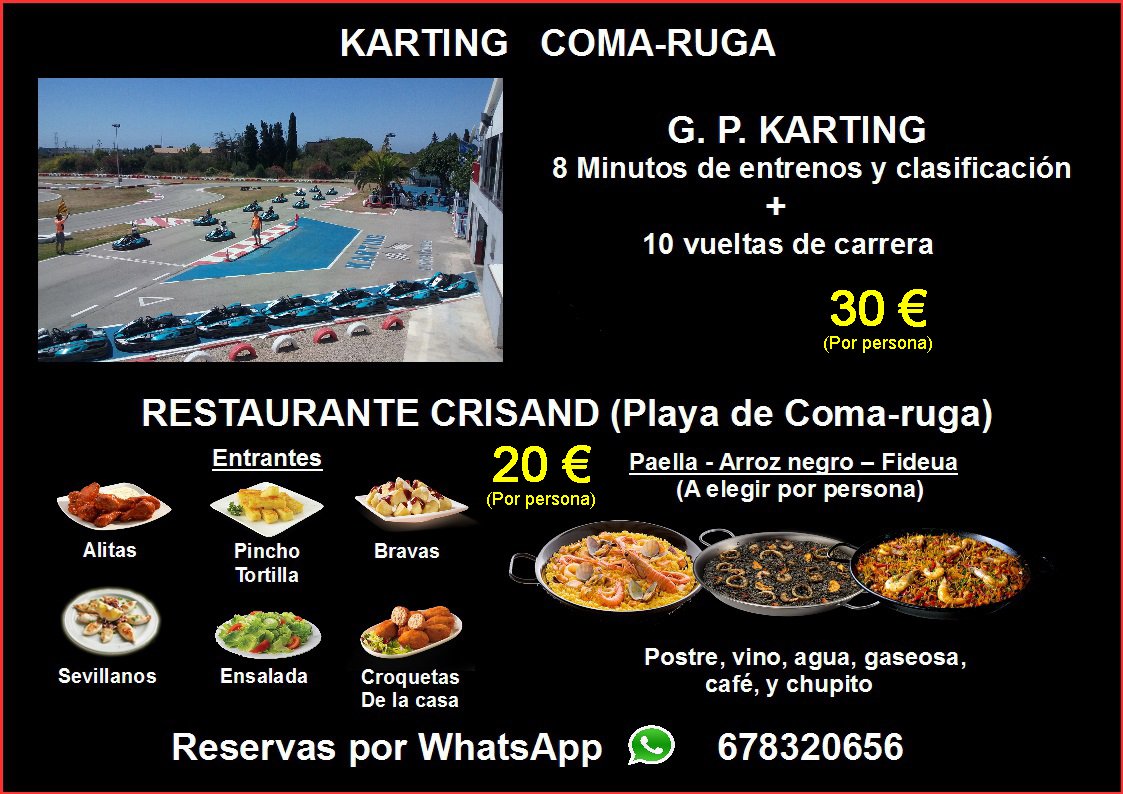 Para disfrutar de un gran dia con tus amigos o familia un G.P. de Karting y después para reponer fuerzas una paella.
