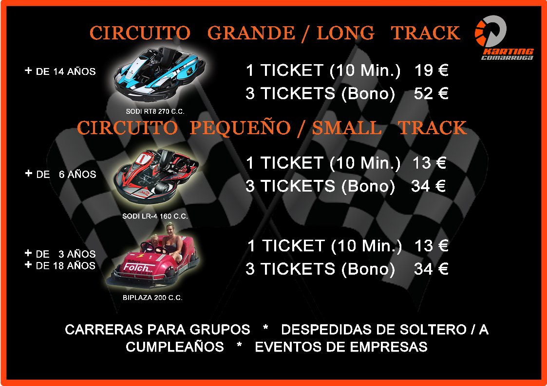 Alquiler de karts para todas las edades, en circuito adultos o infantil.