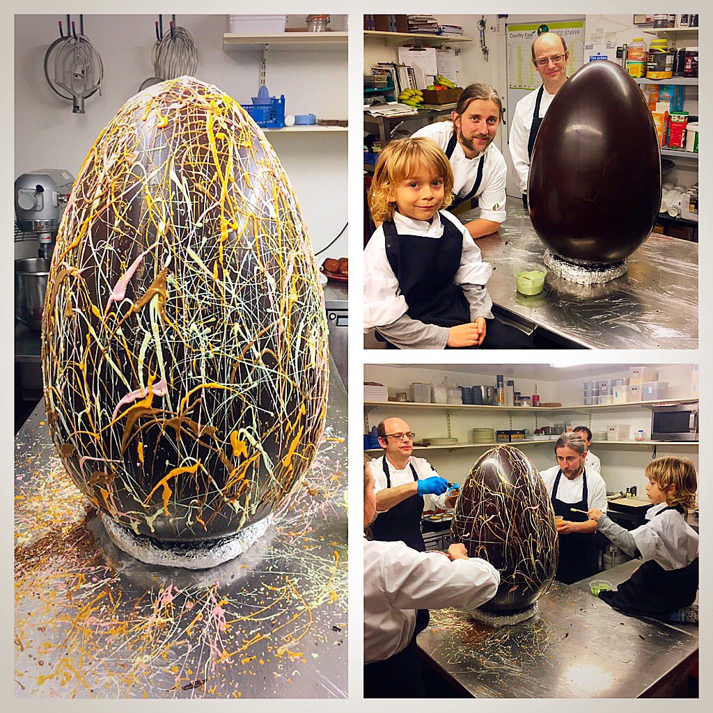 Our chef (&amp;mini chef) putting the finishing touches to our Giant Easter Egg Raffle! #1stprize #charity <a href="/OakhavenHospice/">Oakhaven Hospice</a> #easter #chocolate
